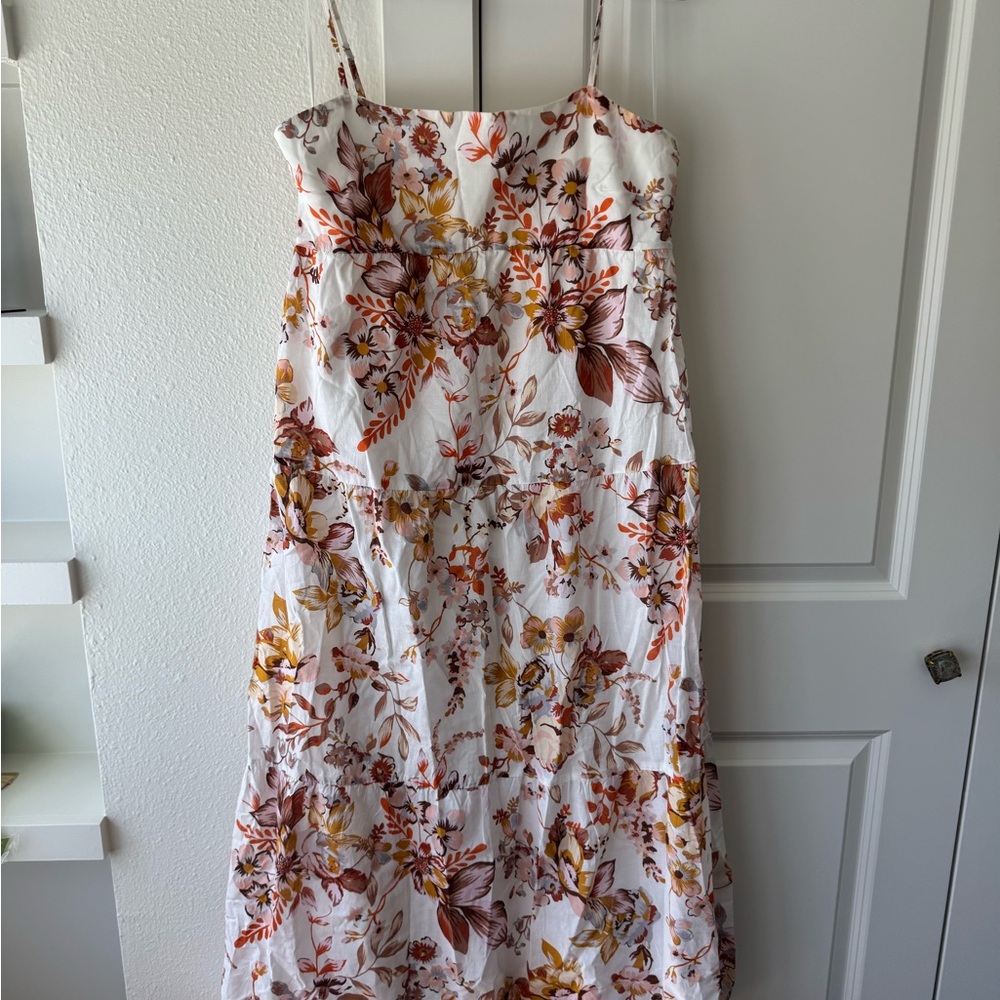 Bardot White Maxi Dress with Brown & Mustard Floral Print